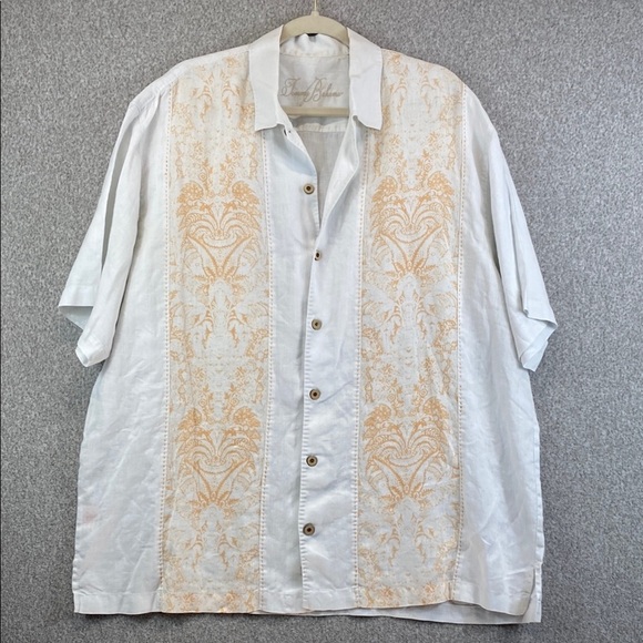 Tommy Bahama linen short sleeve shirt button up down XL tropical travel resort - Picture 1 of 11